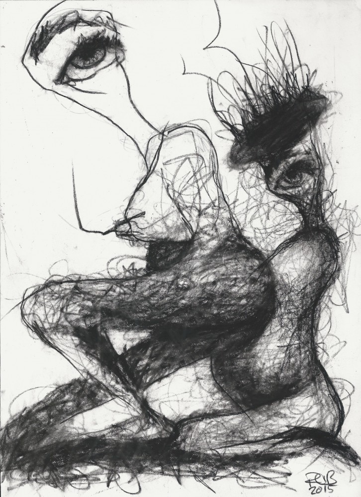 Art about mother and daughter, art with a concept, charcoal line drawing