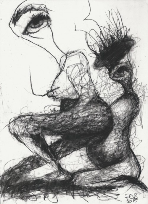 Art about mother and daughter, art with a concept, charcoal line drawing