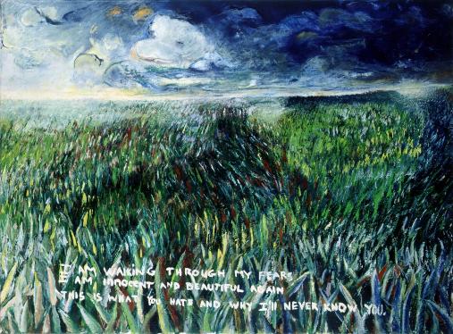 Field of grass, Landscape painting with words, Large landscape painting, landscape painting in oil, oil on canvas landscape