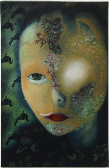 Oil on canvas portrait, art about spirituality