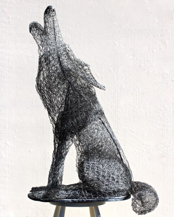 Al Martinez Howling Wolf Chicken wire, steel and plywood. 25 X 27 X 40 inches $700 530-802-6602