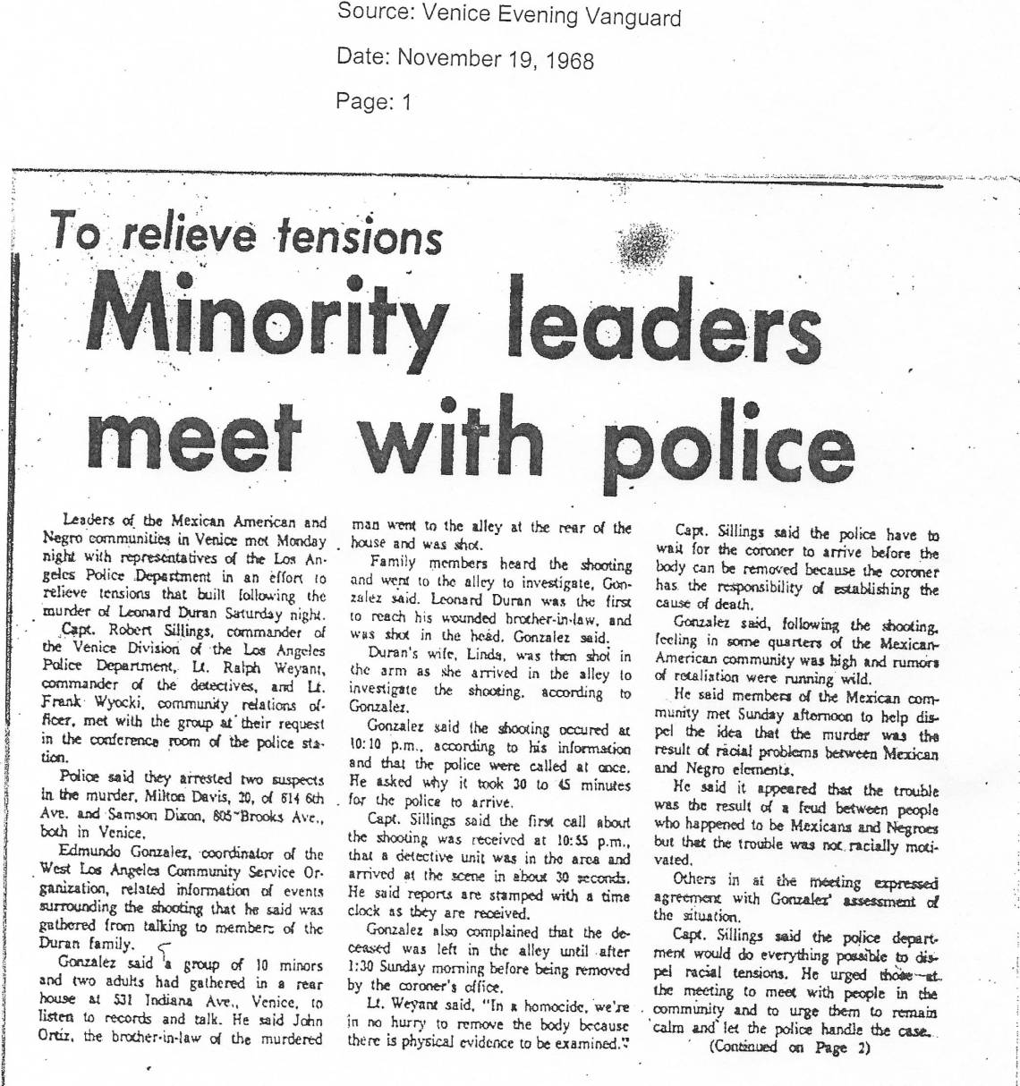 Duran Family Venice Evening Vanguard Nov19 1968